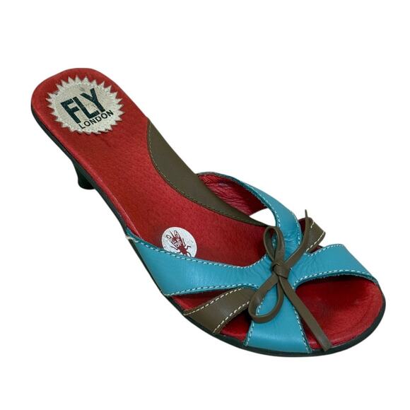 Not For Sale Fly London Sandals‎ Women 37 US 6 Blue Leather Kitten Heel Slip - Picture 2 of 9